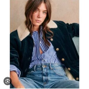 Sezane Will Navy Corduroy jacket with shearling collar detachable